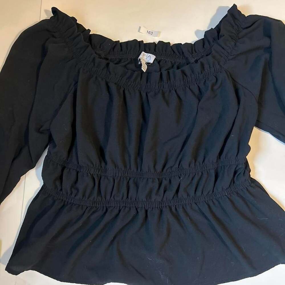 Sofia Jeans by Sofia Vergara Blouse XXL Black Peplum Smocked Top